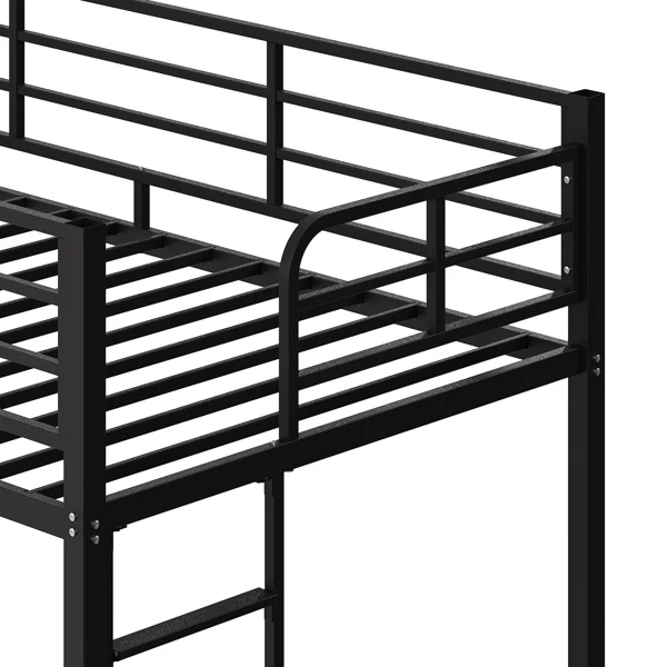Black Twin Bunk Bed Square Tube High Guardrail Side Ladder Opening Iron Bed view 3