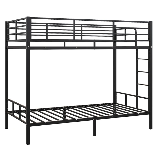 Black Twin Bunk Bed Square Tube High Guardrail Side Ladder Opening Iron Bed