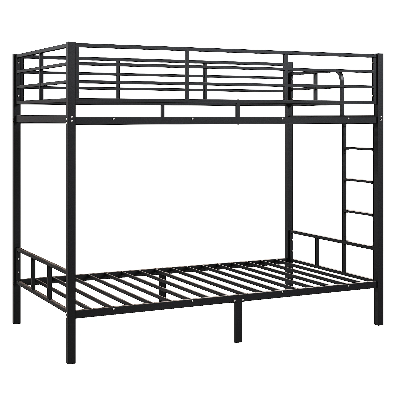 Black Twin Bunk Bed Square Tube High Guardrail Side Ladder Opening Iron Bed
