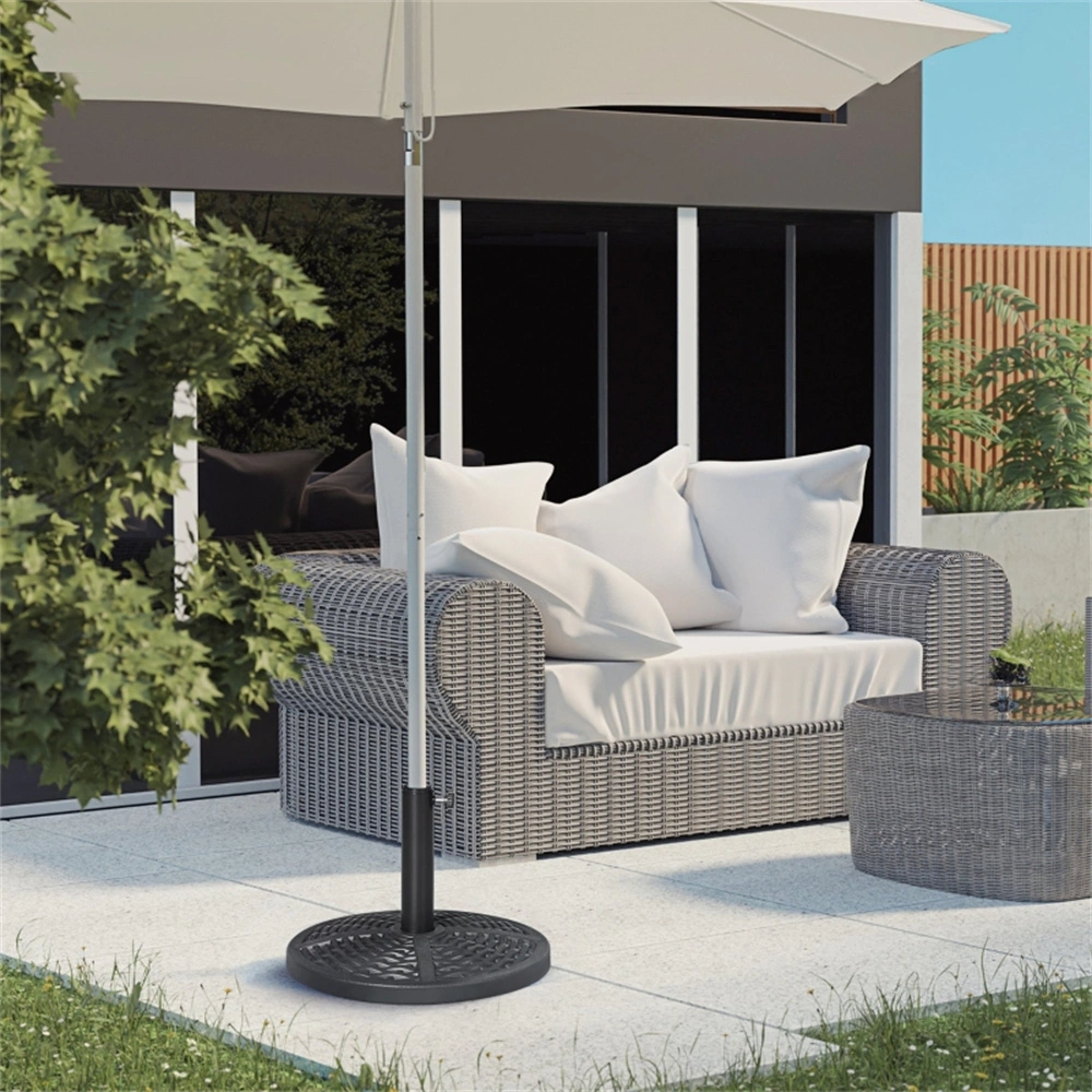 Black 18" Rattan Design Parasol Stand - Heavy Duty Round Market Umbrella Base Holder for Patio