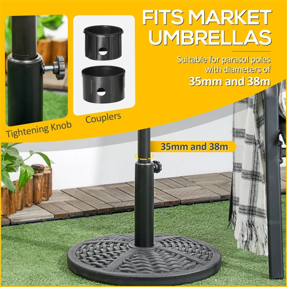 Black 18" Rattan Design Parasol Stand - Heavy Duty Round Market Umbrella Base Holder for Patio view 3