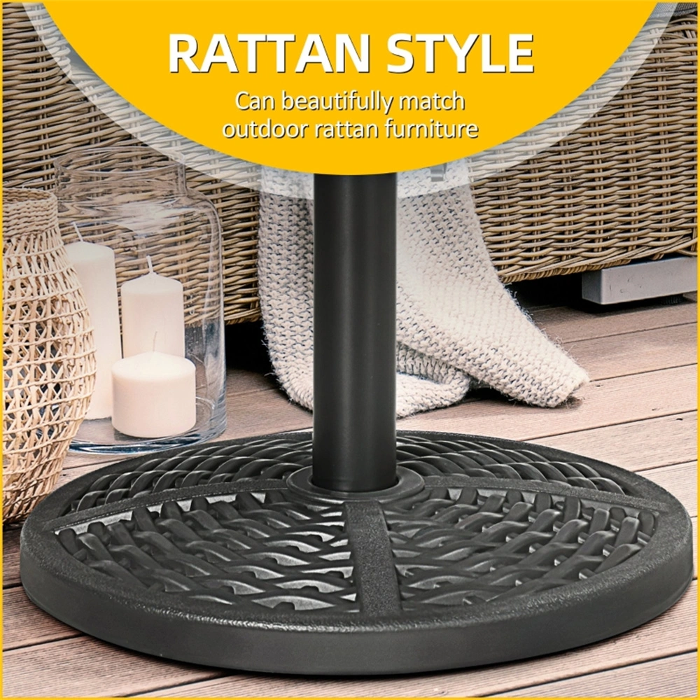 Black 18" Rattan Design Parasol Stand - Heavy Duty Round Market Umbrella Base Holder for Patio view 5