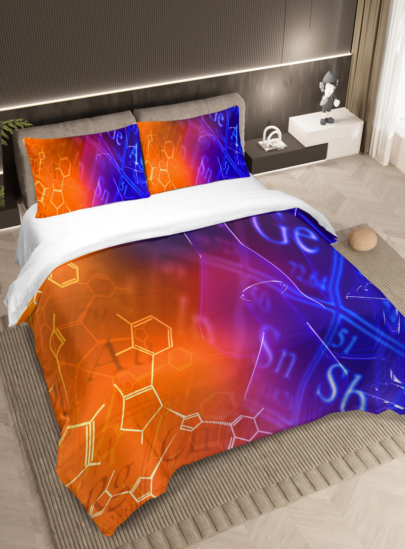 Science Lab Chemical Formula 3D Duvet Cover Double 3 Piece Bed Set Orange Purple Blue Dorm Room School view 2