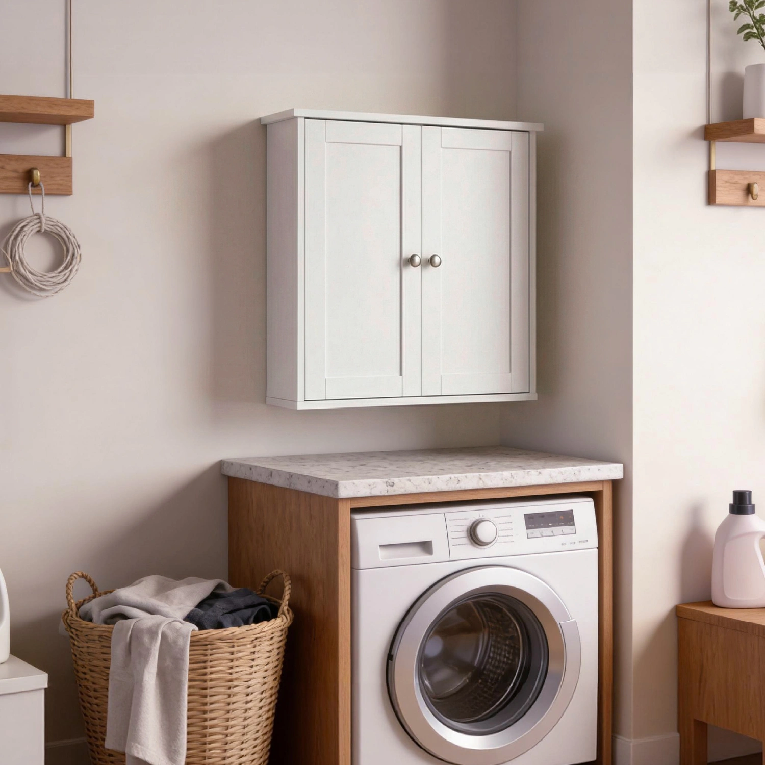 White E1 MDF Painted Bathroom Vanity Cabinet, 60x18x60cm, Double Doors, 2 Shelves