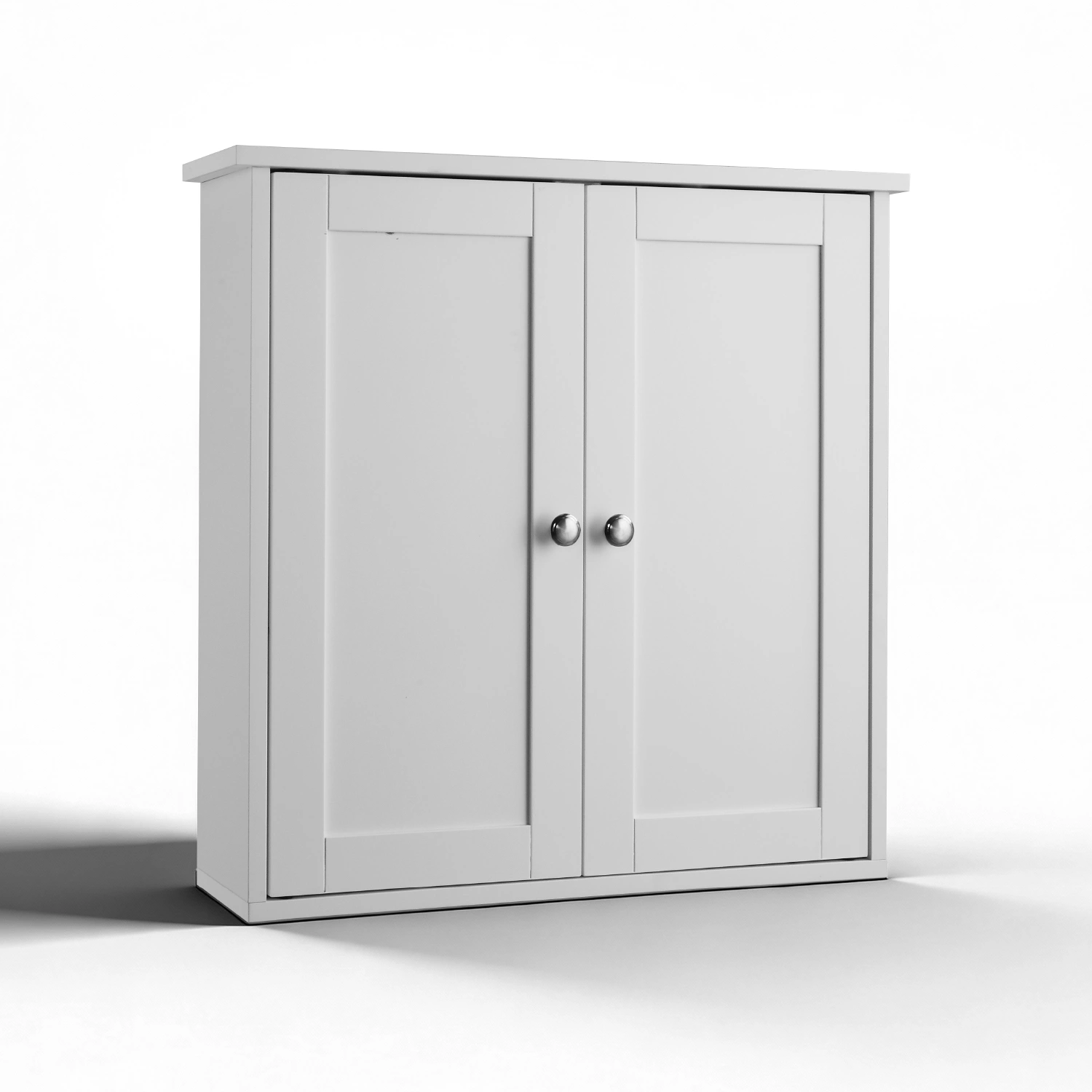 White E1 MDF Painted Bathroom Vanity Cabinet, 60x18x60cm, Double Doors, 2 Shelves view 3