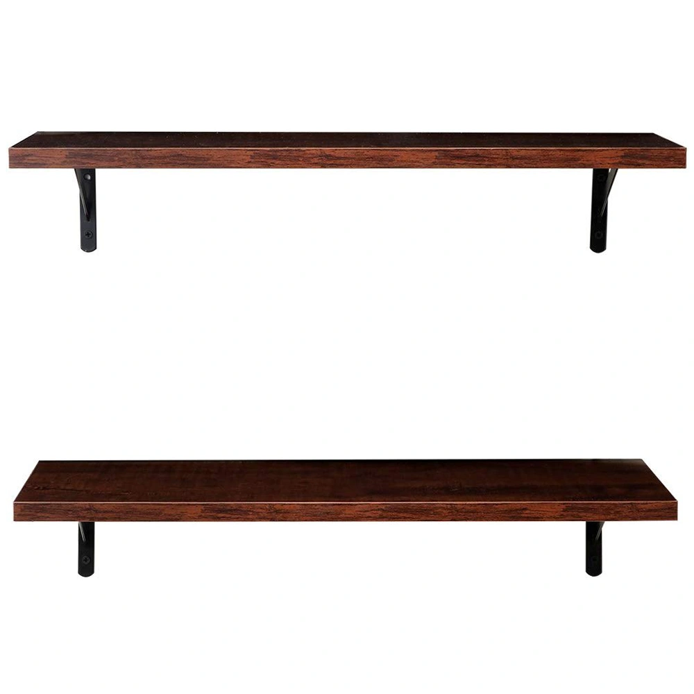 2 Floating Shelves Wall Mounted Display Ledge Shelf with Brackets, Modern Picture Frame Shelf for Home Decor, Brown view 3