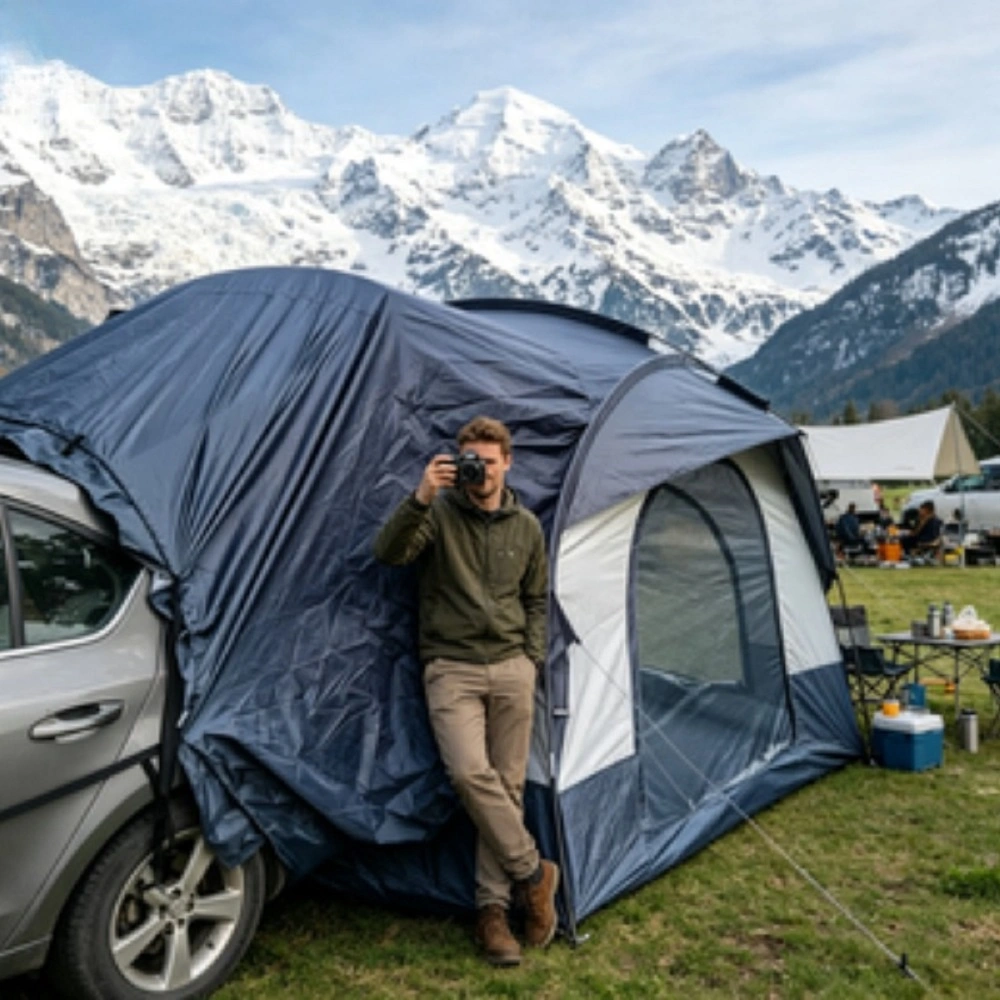 Portable Self-Driving Tunnel Side Car Awning, SUV Rear Tailgate Sun Protection Camping Shade Tent view 2