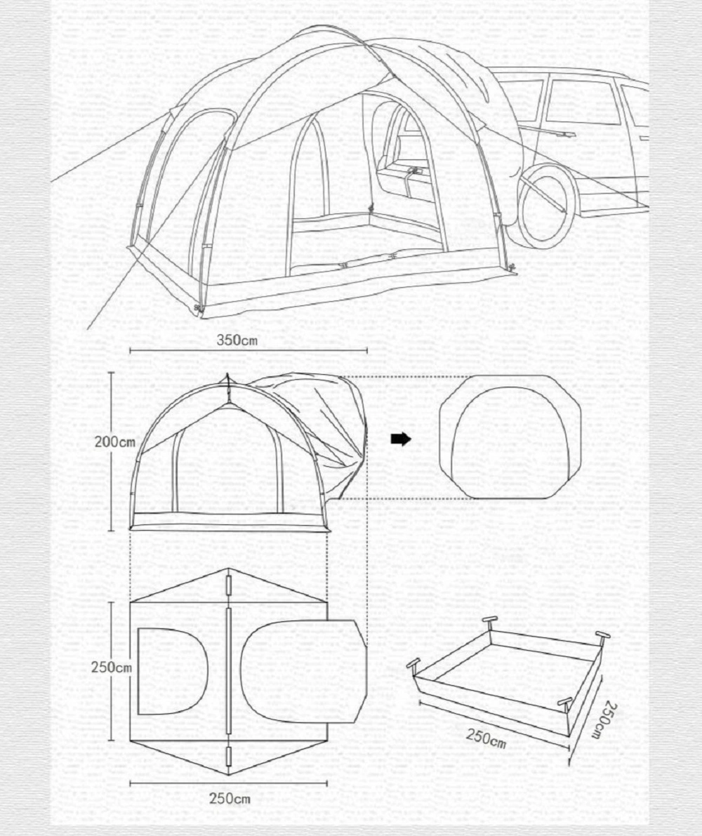 Portable Self-Driving Tunnel Side Car Awning, SUV Rear Tailgate Sun Protection Camping Shade Tent view 5