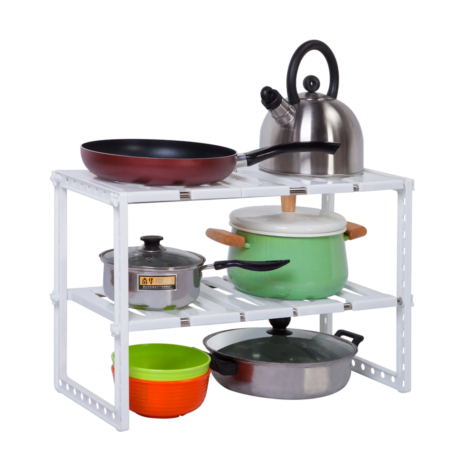 Korean-Style Stainless Steel Multi-Function Kitchen Sink Rack, Counter Drain Board & Utensil Holder, White view 2