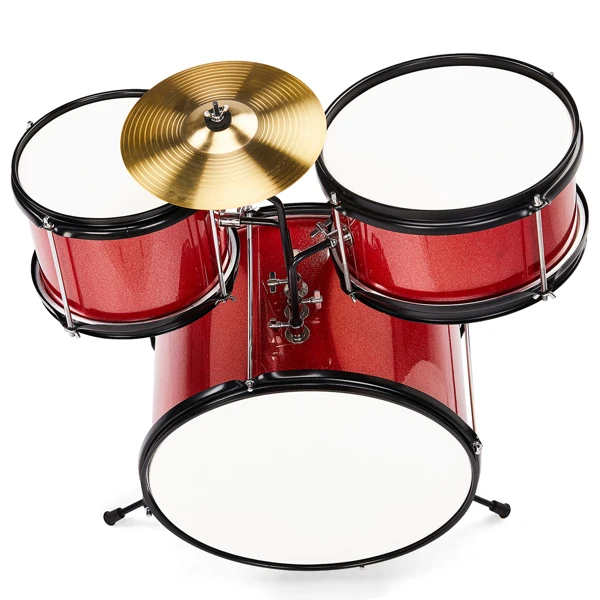 14"x10" 3-Pieces Junior Kids Drum Set Kit Pedal Drum Stick Wrench Drum Stool Red view 2