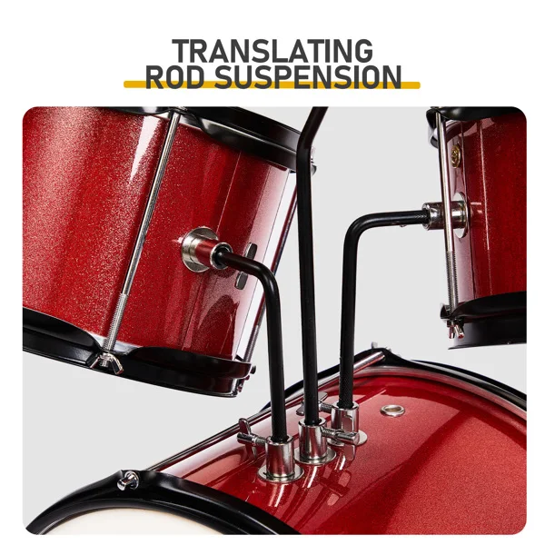14"x10" 3-Pieces Junior Kids Drum Set Kit Pedal Drum Stick Wrench Drum Stool Red view 6