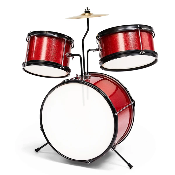 14"x10" 3-Pieces Junior Kids Drum Set Kit Pedal Drum Stick Wrench Drum Stool Red