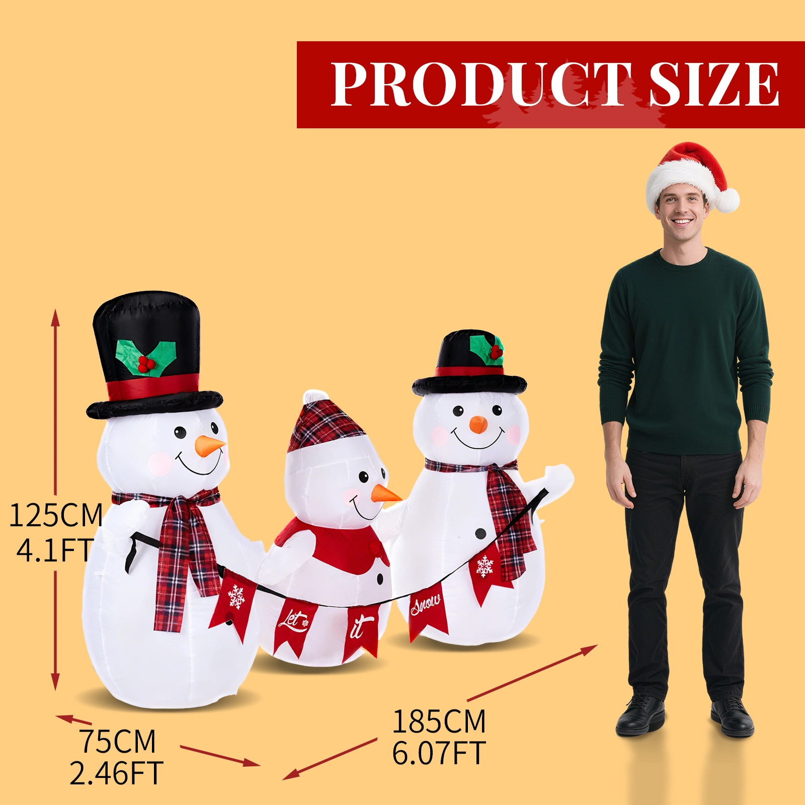 6.2FT Lighted Christmas Inflatable Decoration, Inflatable Snowman Family with Bunting, Blow Up Yard Decor with LED Lights for Holiday Party Front Lawn view 5
