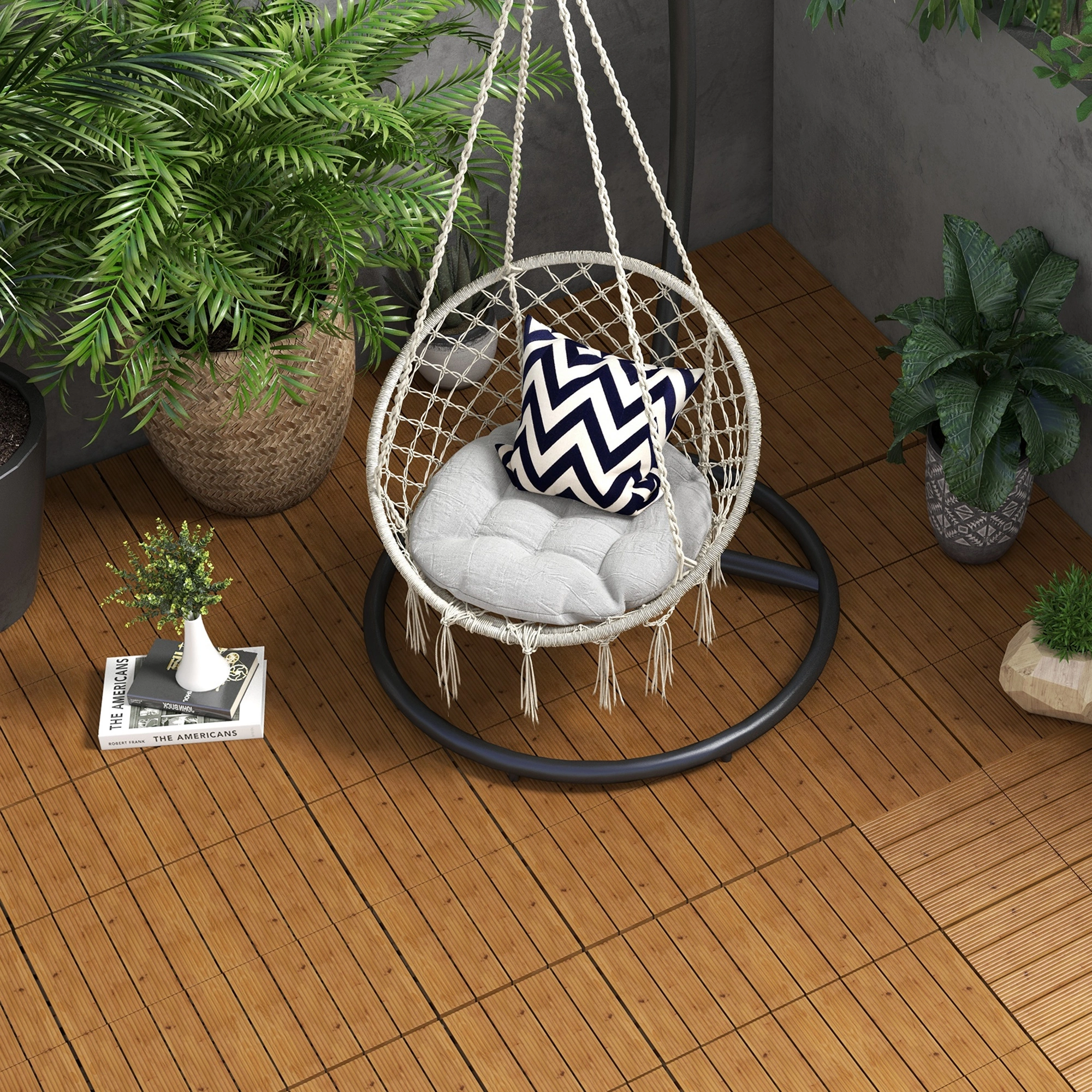 12" x 12" Interlocking Deck Tiles 12 PCS, Outdoor Patio Flooring Tiles, Teak Wood Look, AS Model