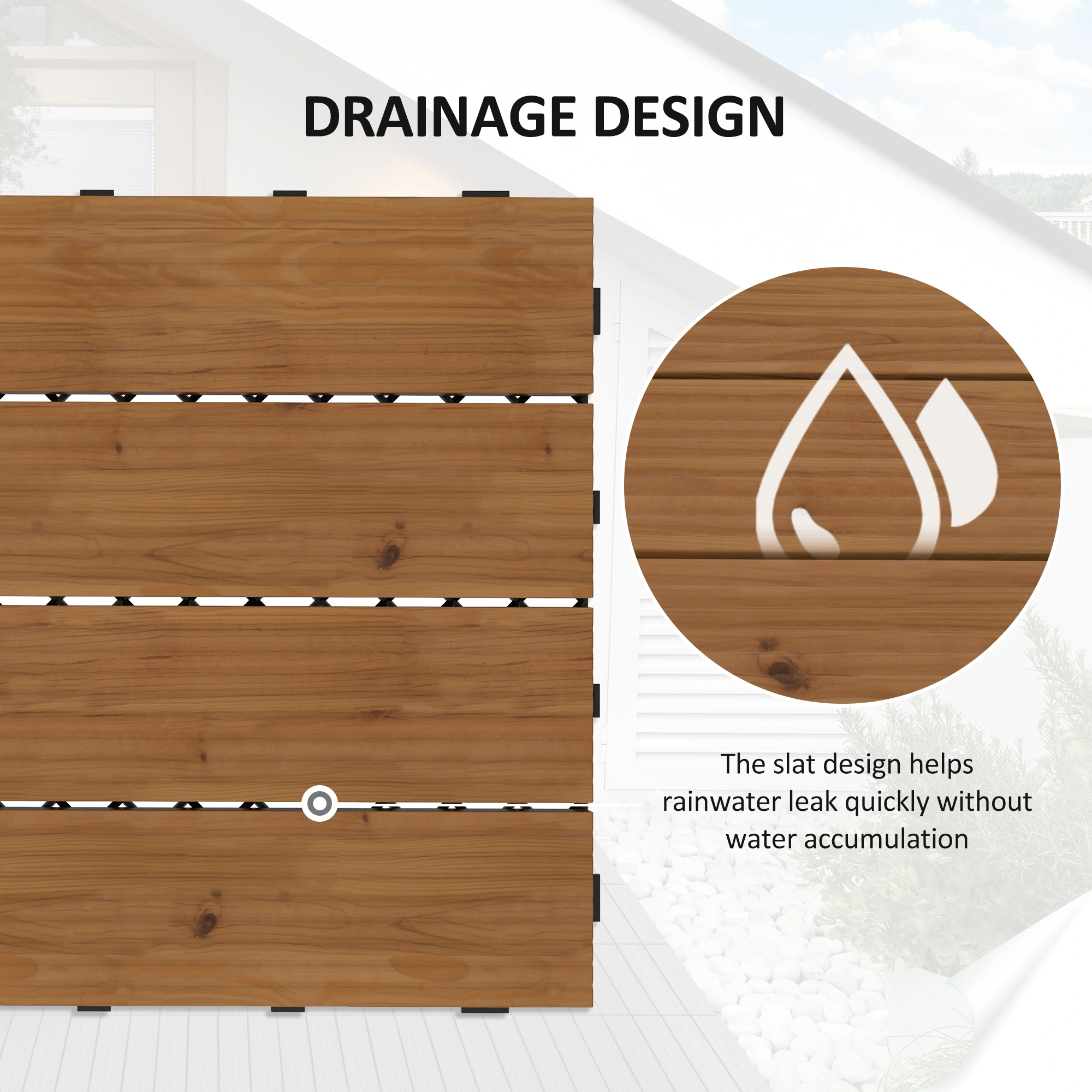 12" x 12" Interlocking Deck Tiles 12 PCS, Outdoor Patio Flooring Tiles, Teak Wood Look, AS Model view 2