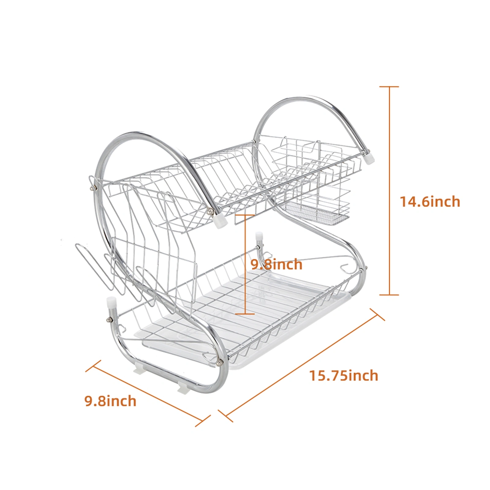 Multifunctional S-Shaped Dual Layer Dish Drying Rack, Bowls Plates Chopsticks Spoon Shelf view 2