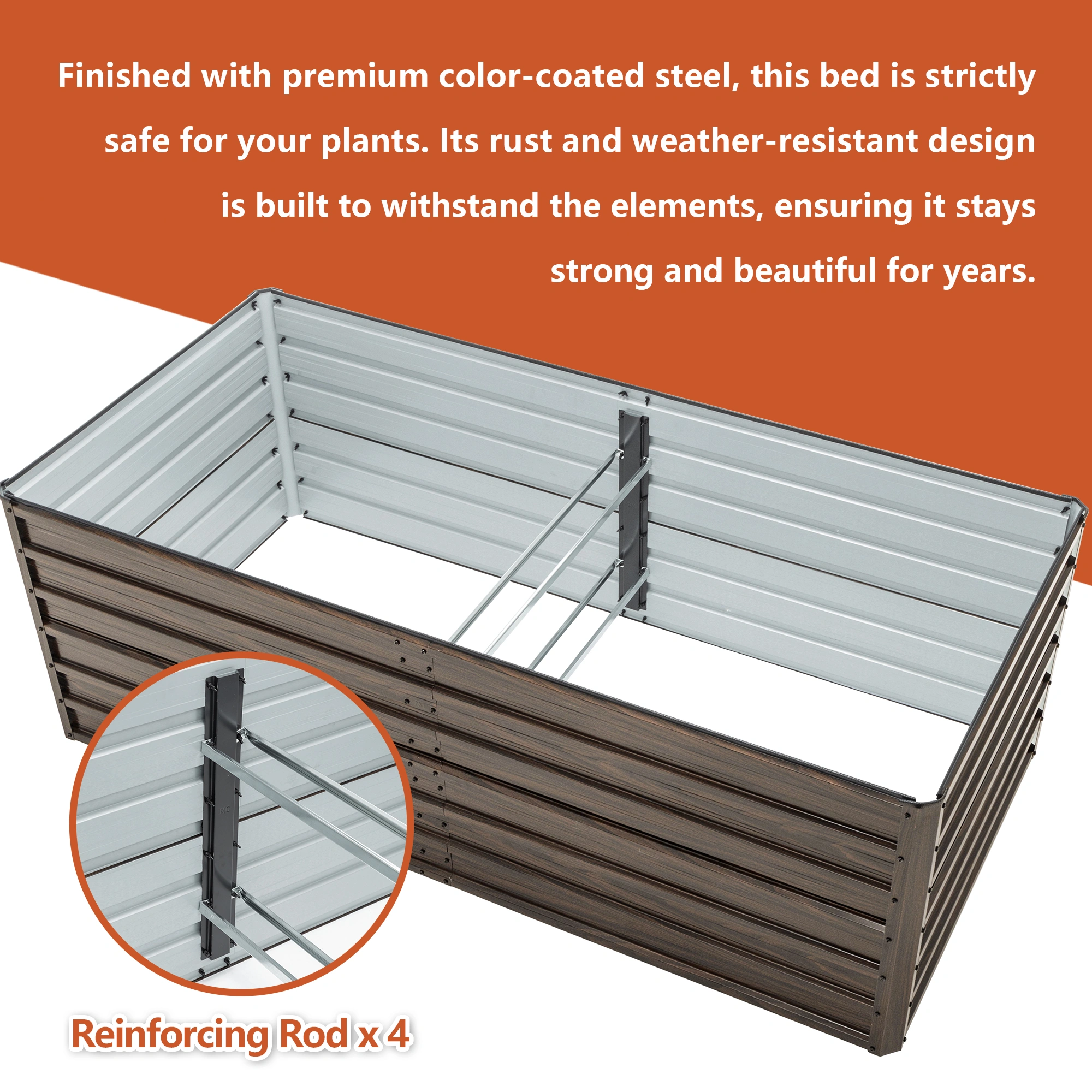 2-Pack Raised Garden Bed 74.6"x35.4"x25" Metal Planter Box Open Drainage Base 8 Reinforcing Rods Rustproof Steel for Vegetables Fruits Flowers Herbs Succulents view 3