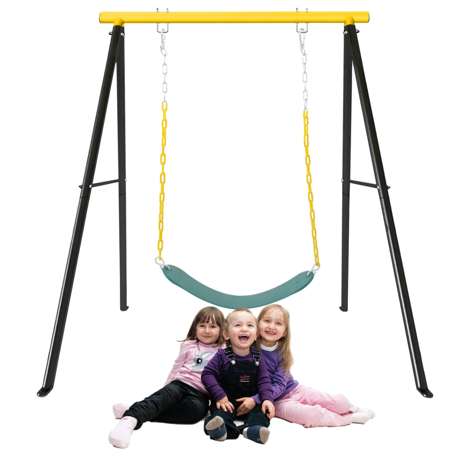 Children Outdoor Metal Garden Swing, Heavy Duty A-Frame Porch Swing Stand with Seat, Yoga Hammock Swing, Yellow