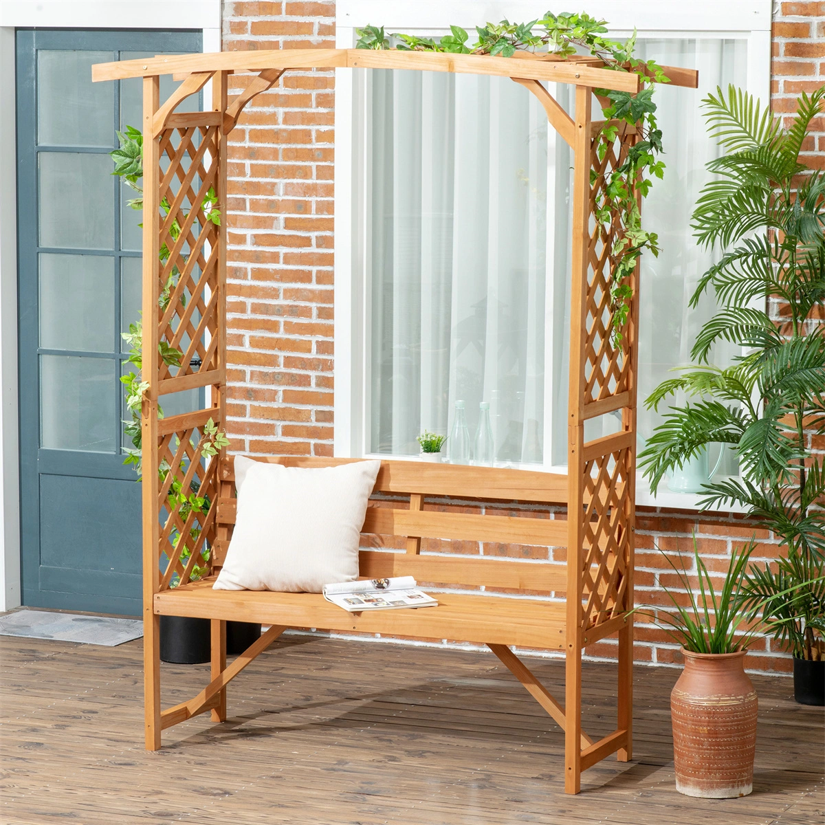 Outdoor Garden Bench with Cushion, 3-Seater Patio Bench Chair for Backyard, Deck, Porch - Weather-Resistant Outdoor Seating