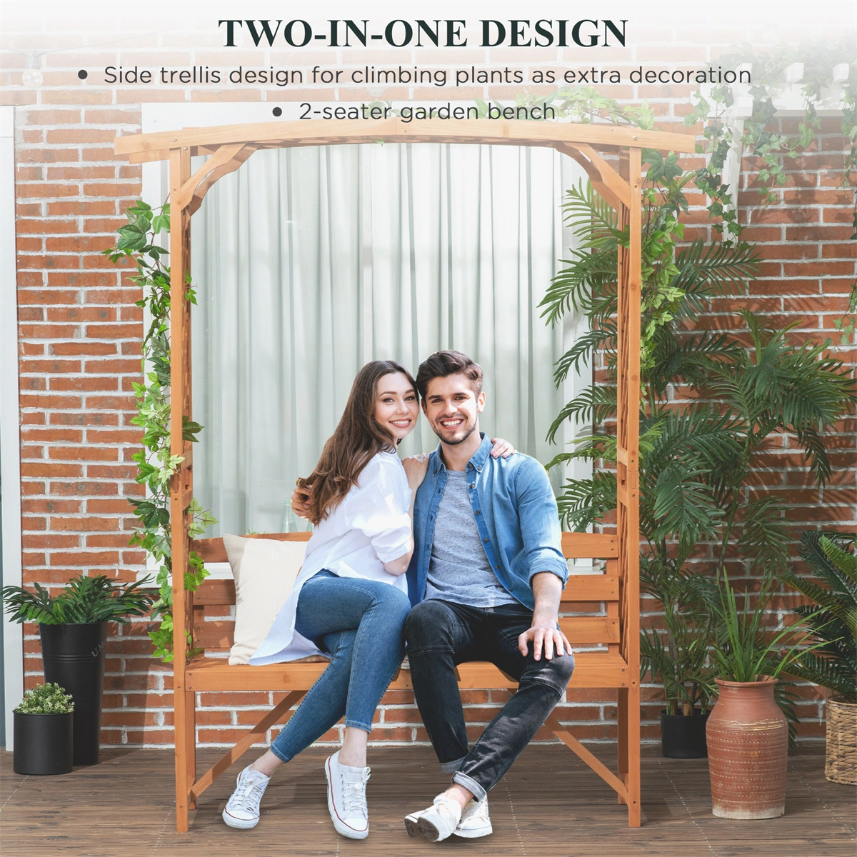 Outdoor Garden Bench with Cushion, 3-Seater Patio Bench Chair for Backyard, Deck, Porch - Weather-Resistant Outdoor Seating view 7