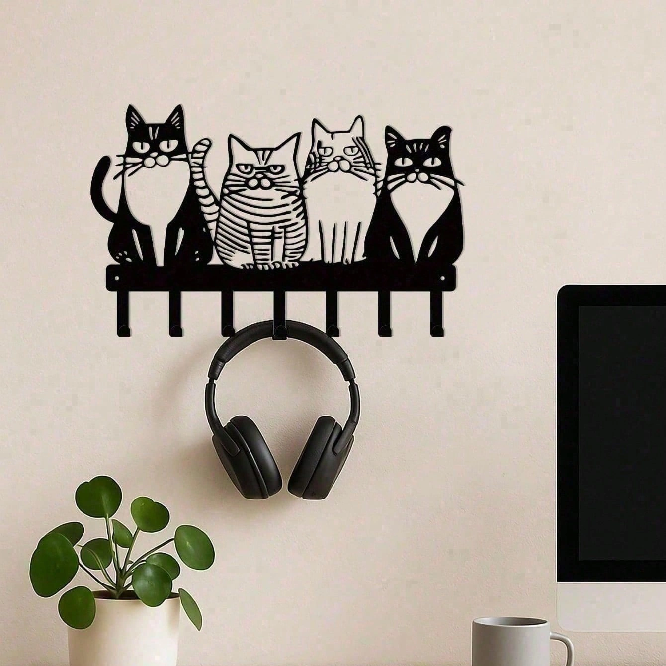 CIFbuy Vintage Cat Metal Wall Hooks Entryway Towel Key Holder Cute Farmhouse Home Decor Gift (TikTok, temu pick-up service)