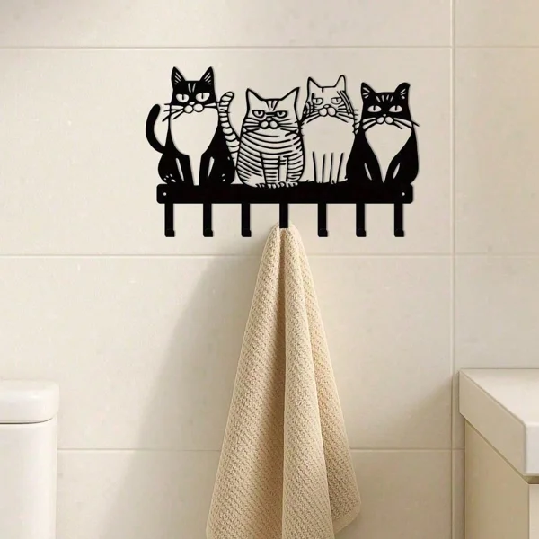CIFbuy Vintage Cat Metal Wall Hooks Entryway Towel Key Holder Cute Farmhouse Home Decor Gift (TikTok, temu pick-up service) view 4