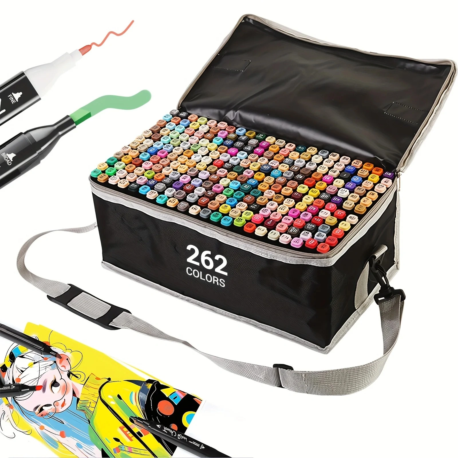 262 Colors Dual-Tip Marker Set - Quick-Dry Sketching Markers for Painting, Professional Art Drawing Pens & Craft Supplies view 3