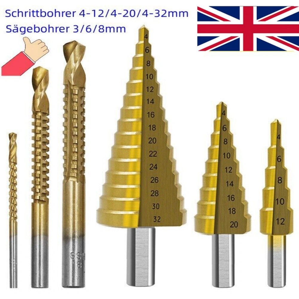 6 Piece HSS TiN Step Drill Bit Set Cone Tapered Hole Cutter for Metal Multi-Size