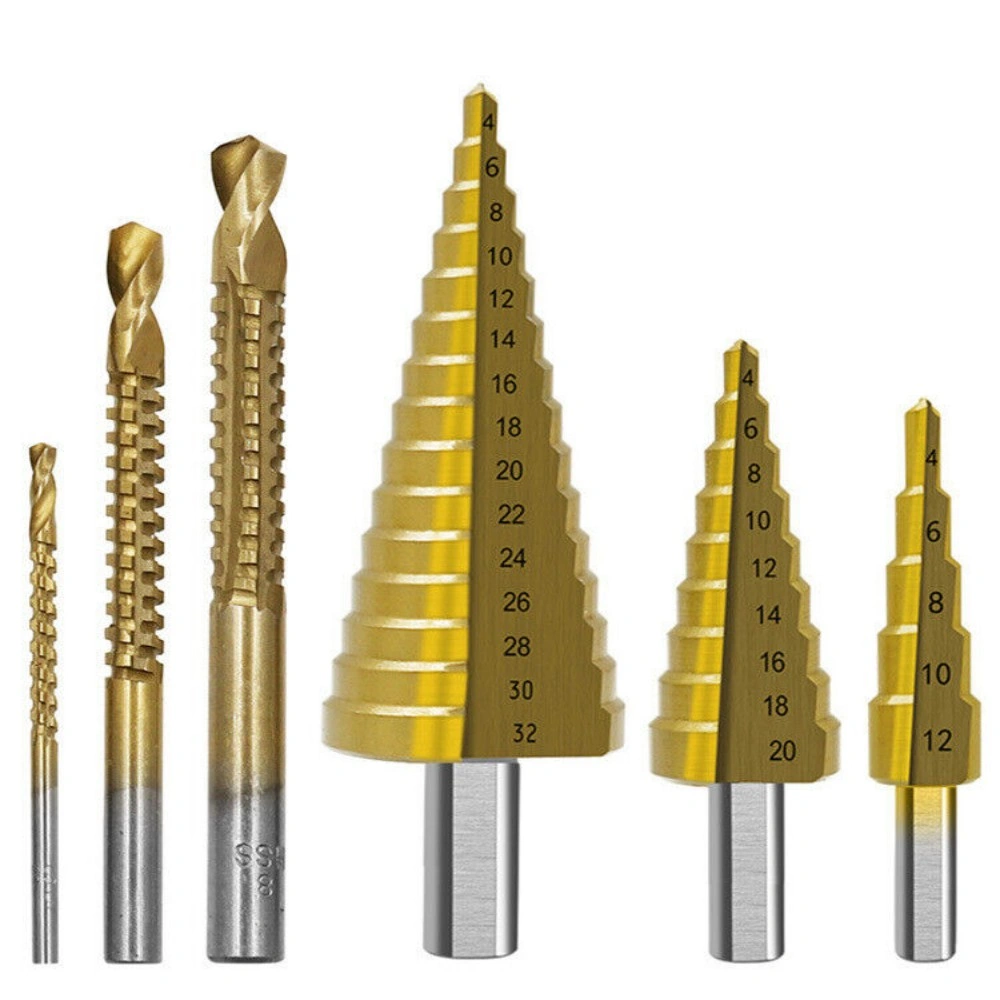6 Piece HSS TiN Step Drill Bit Set Cone Tapered Hole Cutter for Metal Multi-Size view 2
