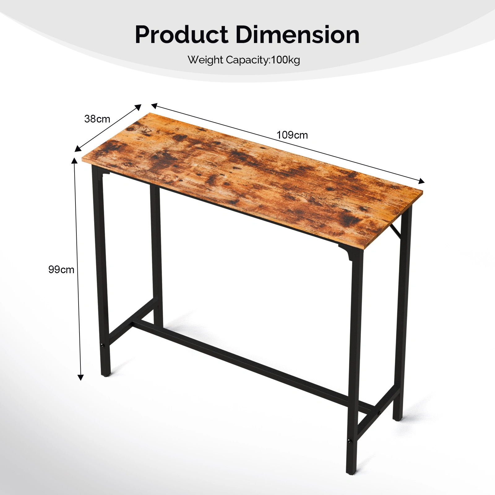 43-Inch Bar Table (Brown) - 209 lbs Capacity Pub Height Table with Durable MDF Top & Metal Frame, Ideal for Kitchen/Bar Counte view 4