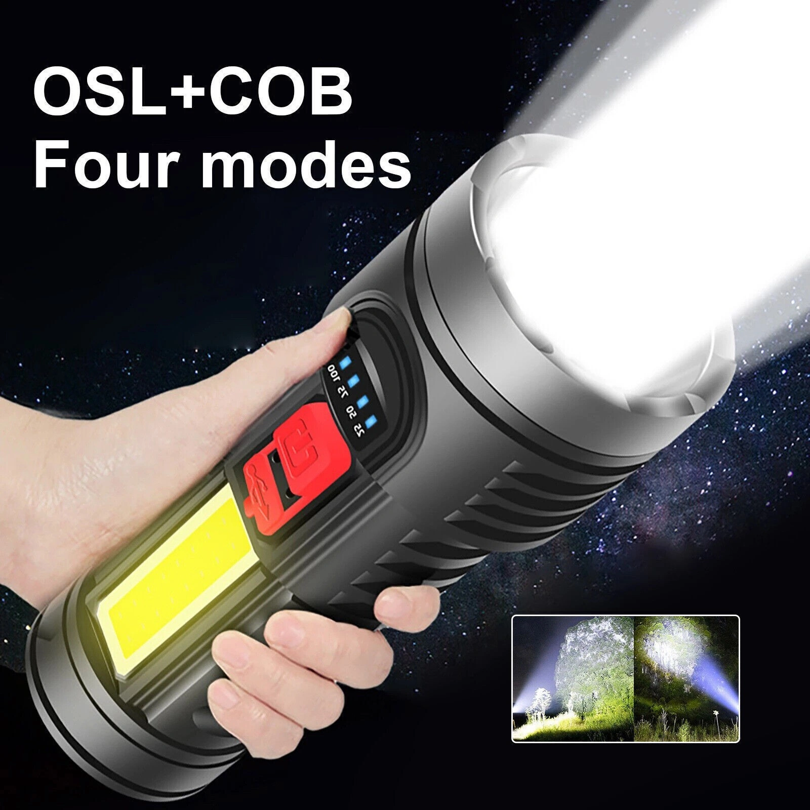 USB Rechargeable LED Flashlight, 4-Mode Camping Hiking Torch, Work Light for Outdoor view 5