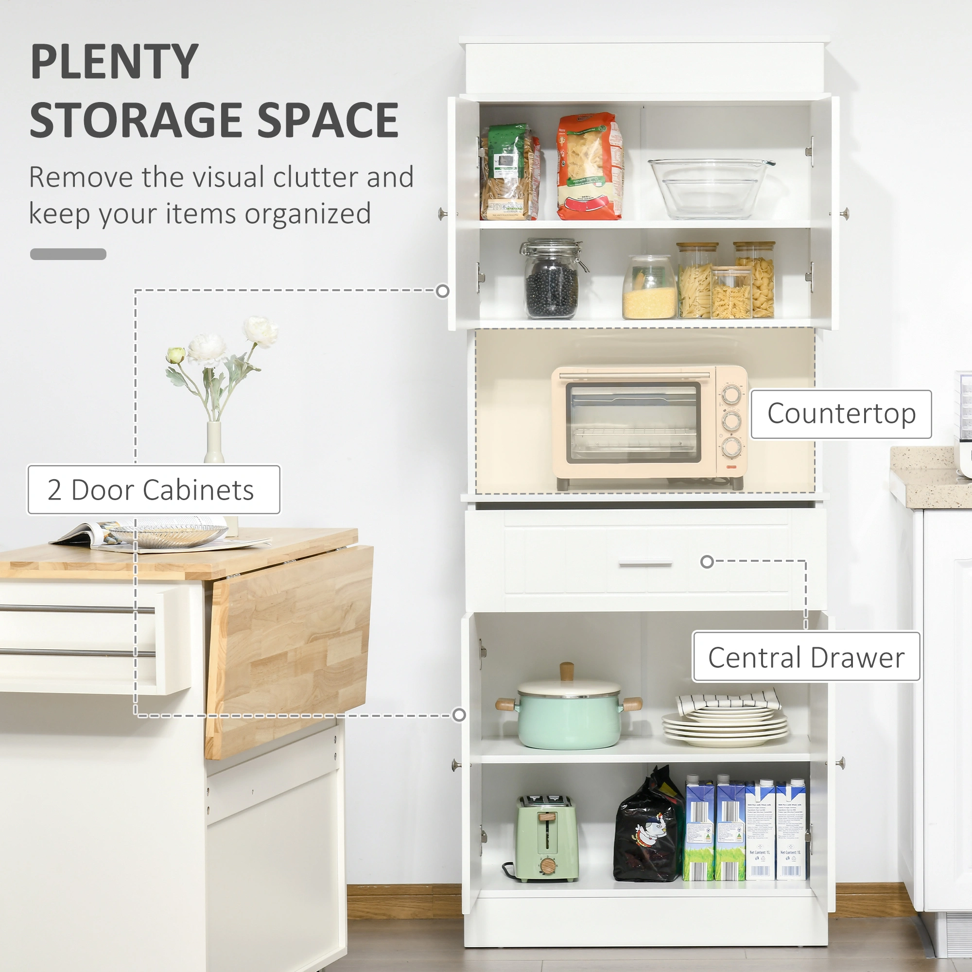 Kitchen Storage Cabinet - 2-Tier Open Shelving Unit, Wood Style Counter Organizer Rack view 2