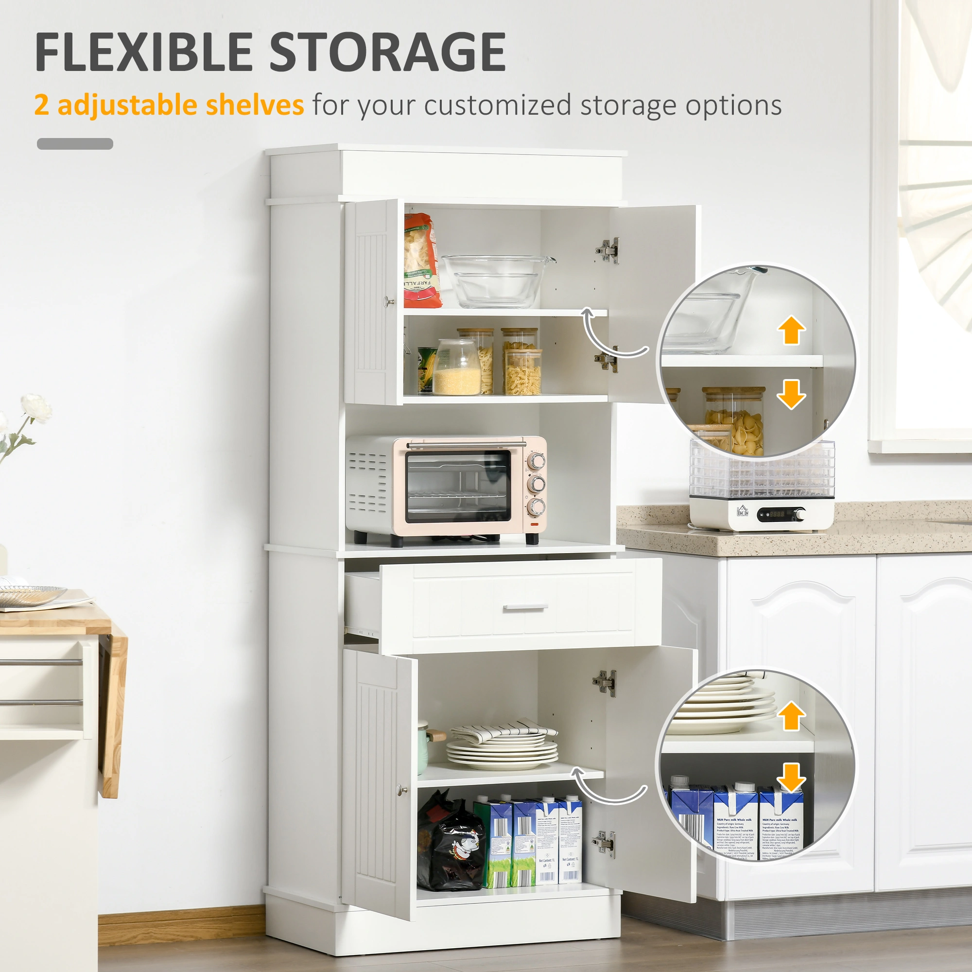 Kitchen Storage Cabinet - 2-Tier Open Shelving Unit, Wood Style Counter Organizer Rack view 3