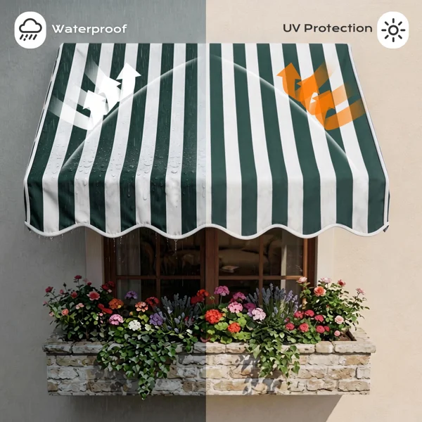 4' Window Door Awning Sun Shade Canopy Outdoor Patio Cover, Green & White Stripes view 6