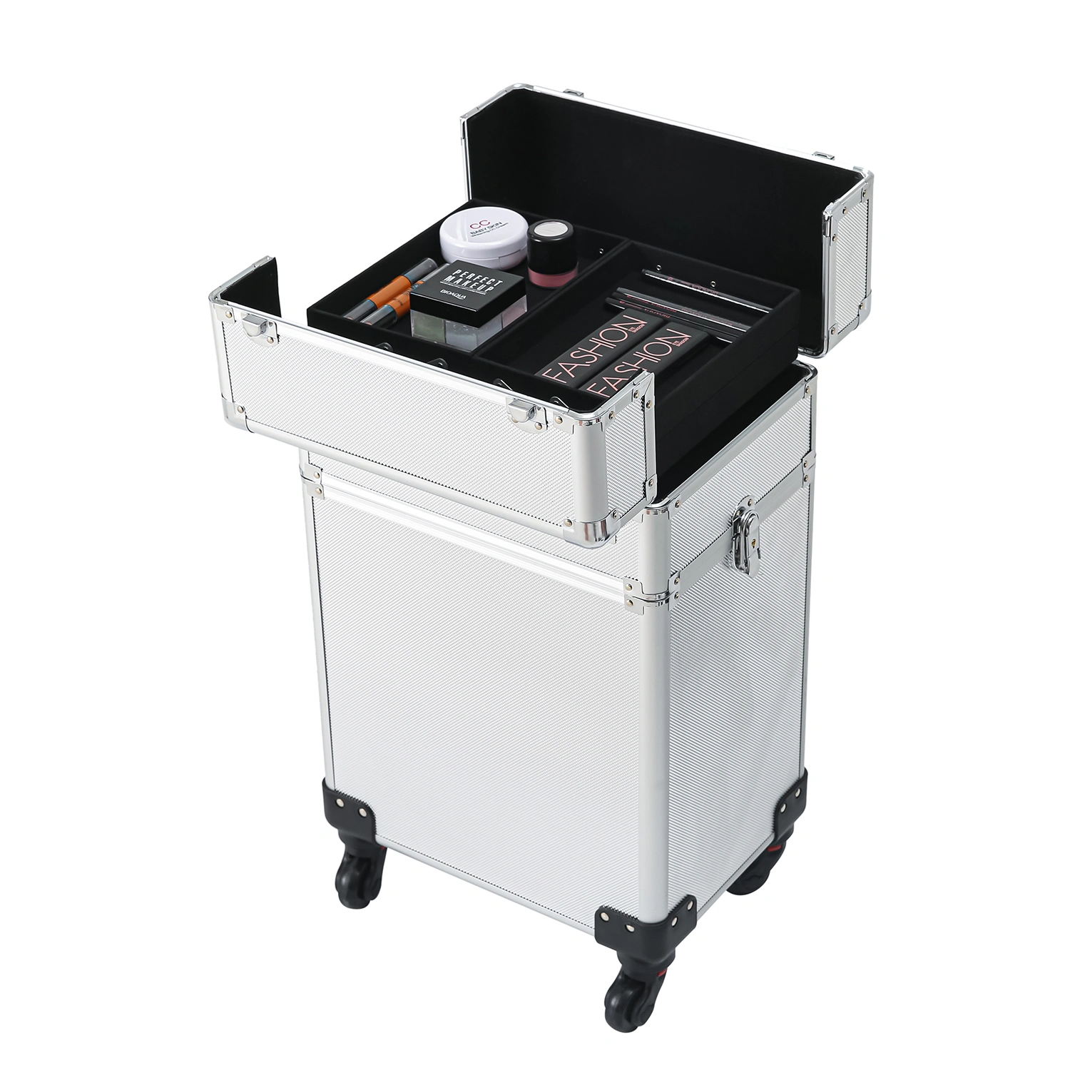 Silver Aluminum Rolling Makeup Case 4-in-1 Interchange view 10