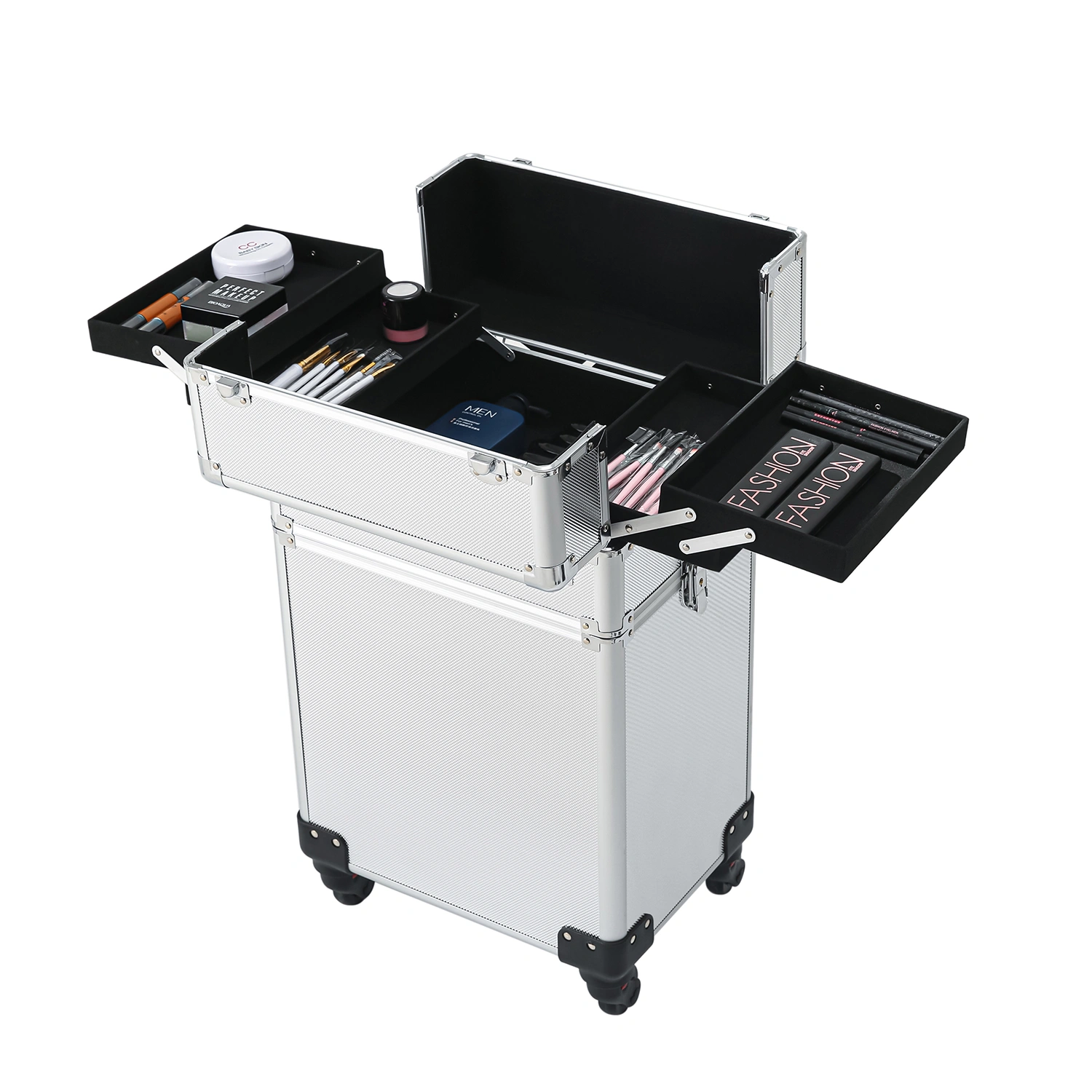 Silver Aluminum Rolling Makeup Case 4-in-1 Interchange view 11