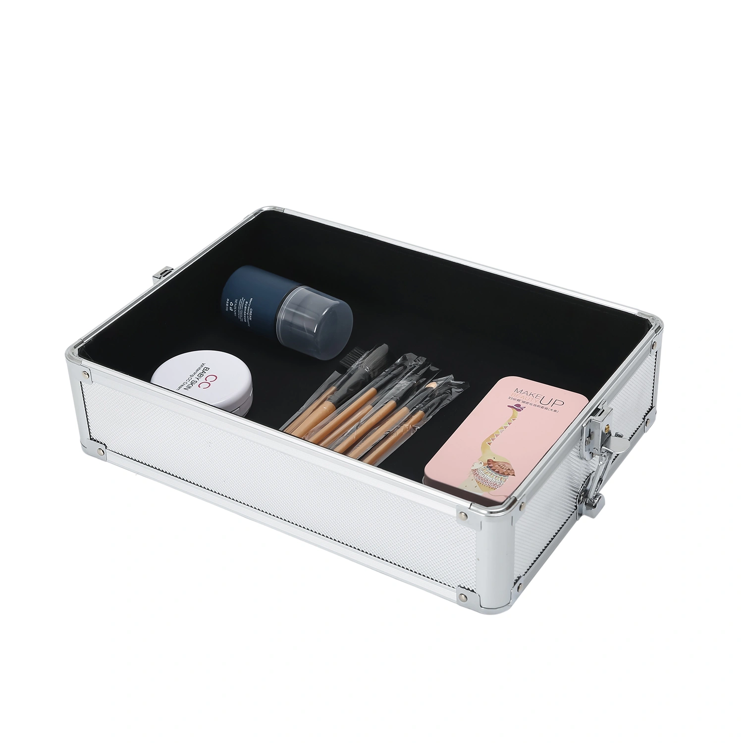 Silver Aluminum Rolling Makeup Case 4-in-1 Interchange view 14