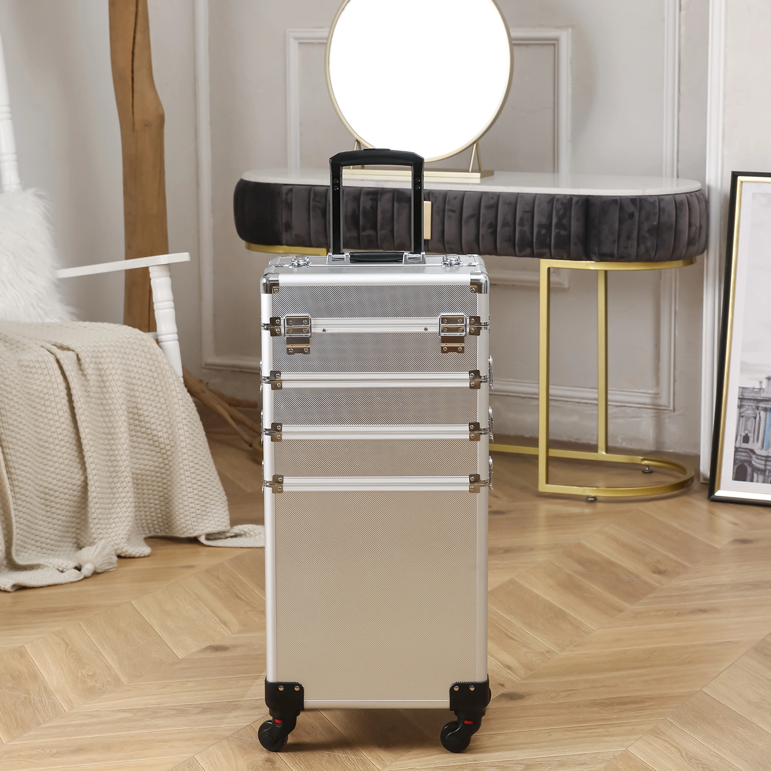 Silver Aluminum Rolling Makeup Case 4-in-1 Interchange view 17