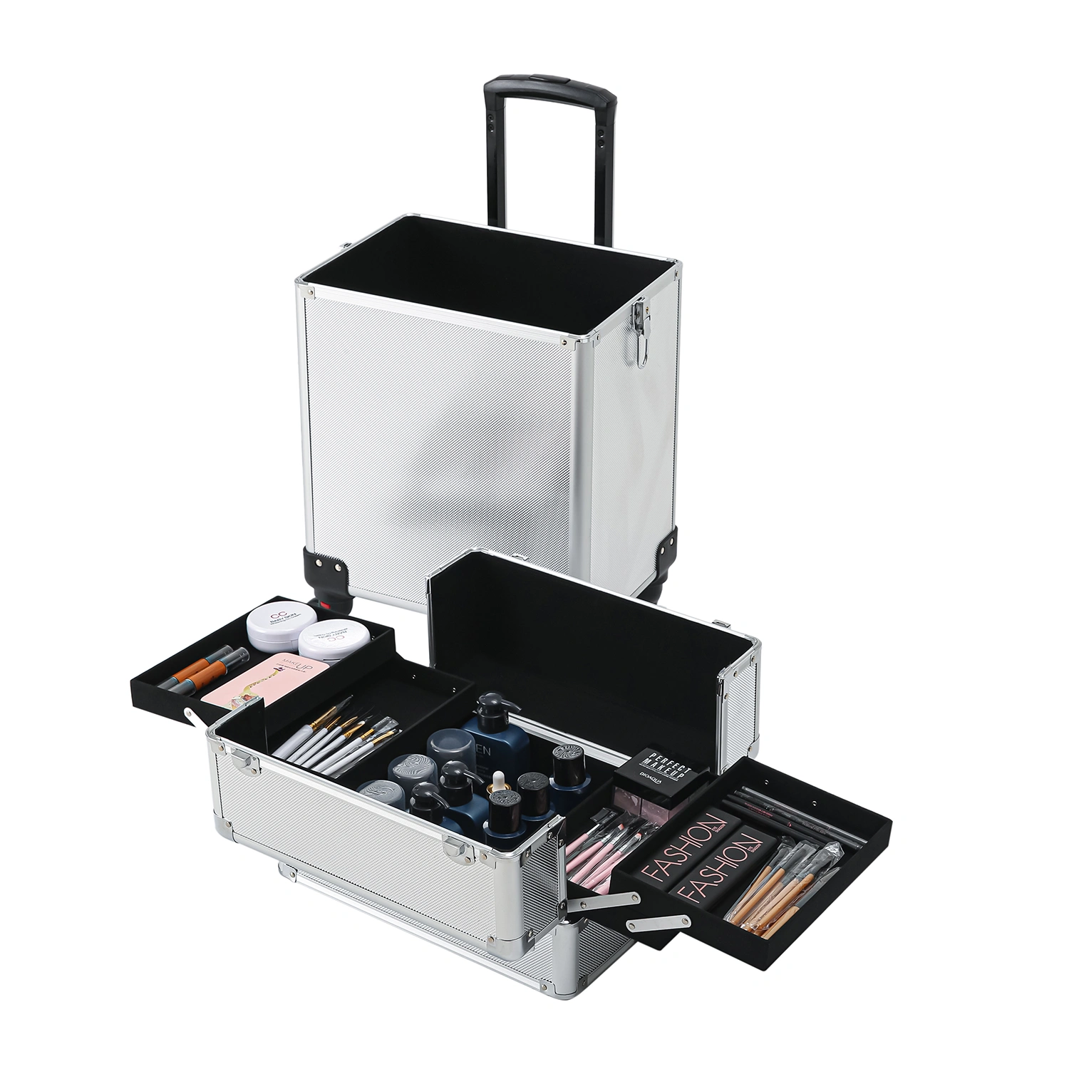 Silver Aluminum Rolling Makeup Case 4-in-1 Interchange view 6