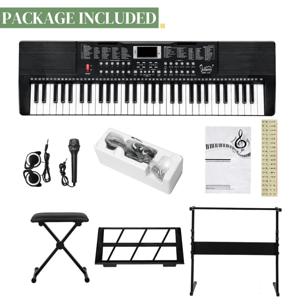 GEP-110 61 Key Keyboard with Piano Stand, Piano Bench, Built In Speakers, Headphone, Microphone, Music Rest, LED Screen, 3 Teaching Modes for Beginners view 2