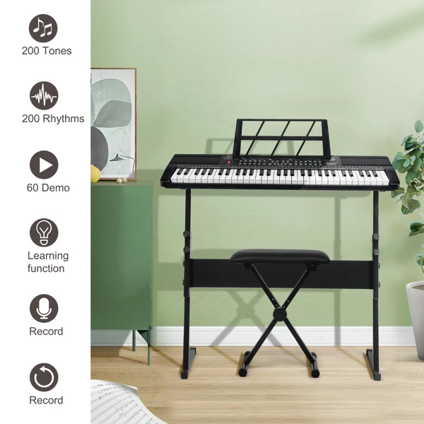 GEP-110 61 Key Keyboard with Piano Stand, Piano Bench, Built In Speakers, Headphone, Microphone, Music Rest, LED Screen, 3 Teaching Modes for Beginners view 4