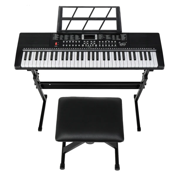 GEP-110 61 Key Keyboard with Piano Stand, Piano Bench, Built In Speakers, Headphone, Microphone, Music Rest, LED Screen, 3 Teaching Modes for Beginners