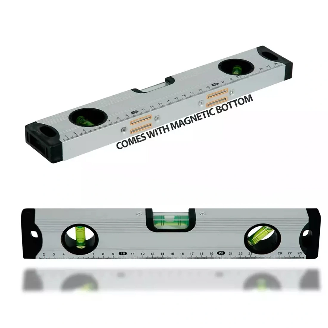 Magnetic 3 Piece Builders Spirit Level Set - 300mm 600mm 1000mm Yellow Silver with Pencil view 5