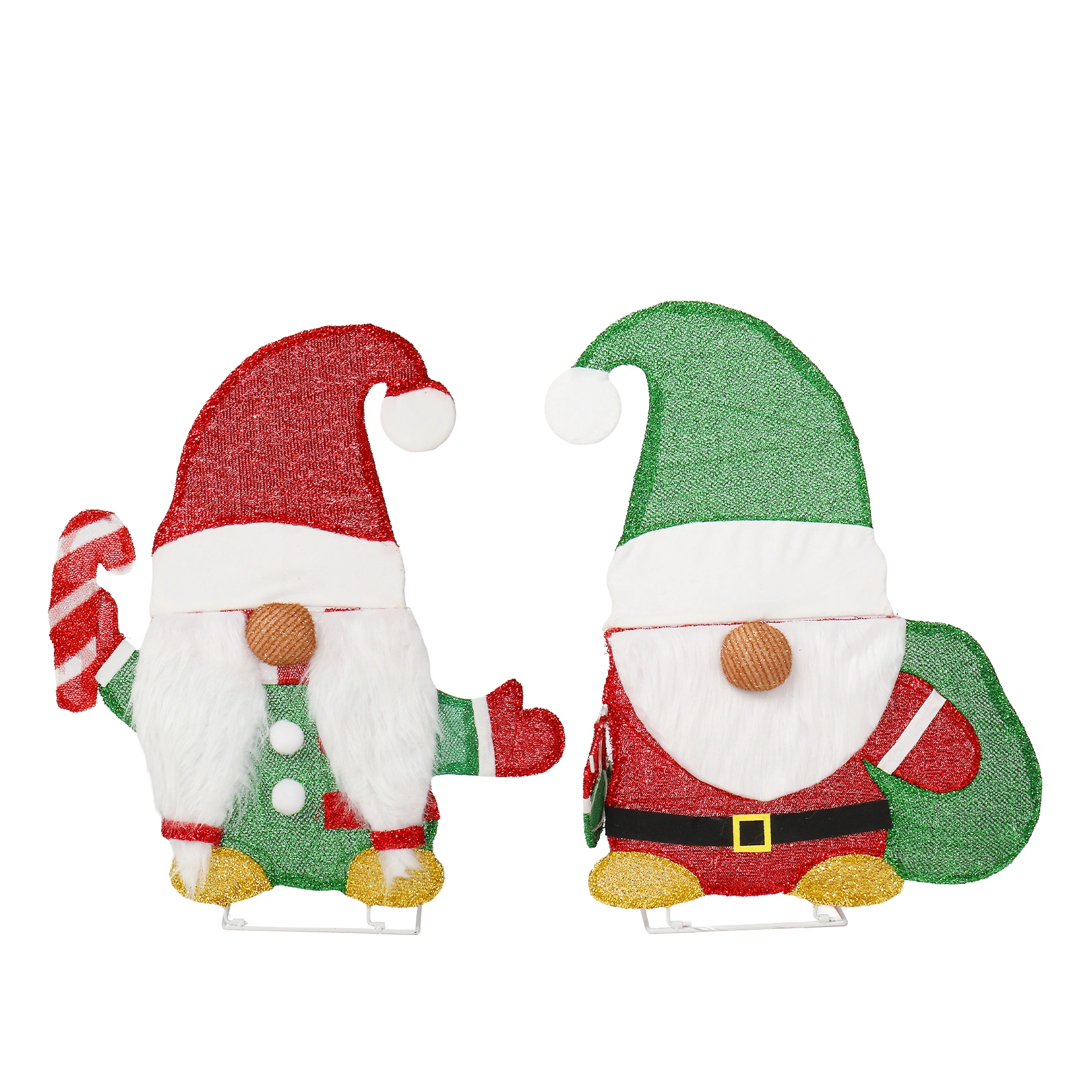 Set of 2 Lighted Gnome & Candy Cane Holiday Decor, Pre-lit with 80 Warm White LED Lights, Indoor Outdoor Xmas Display