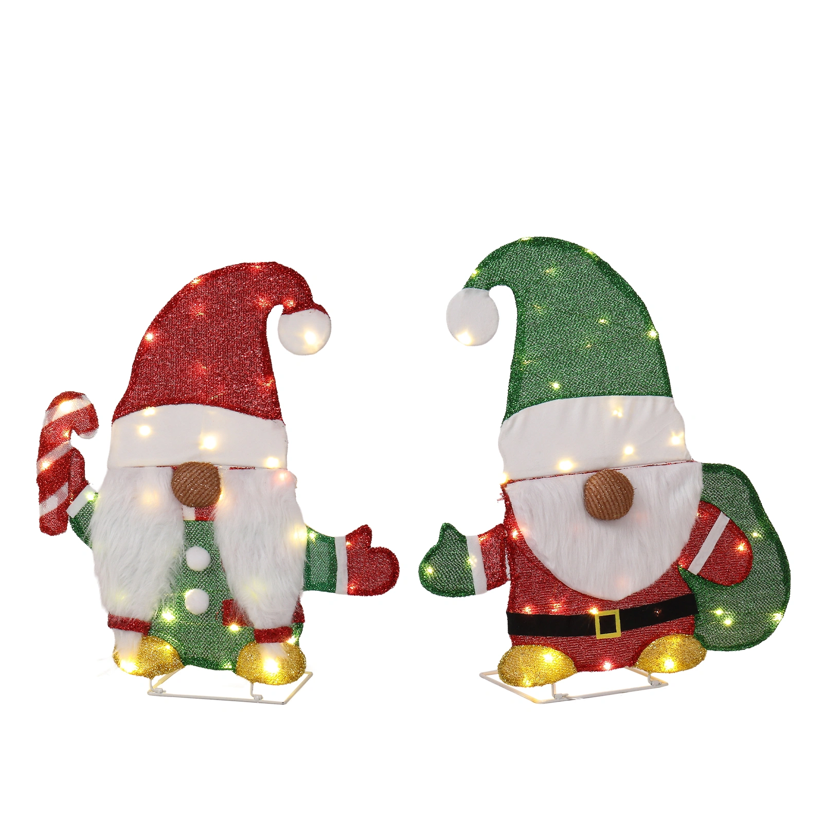 Set of 2 Lighted Gnome & Candy Cane Holiday Decor, Pre-lit with 80 Warm White LED Lights, Indoor Outdoor Xmas Display view 2