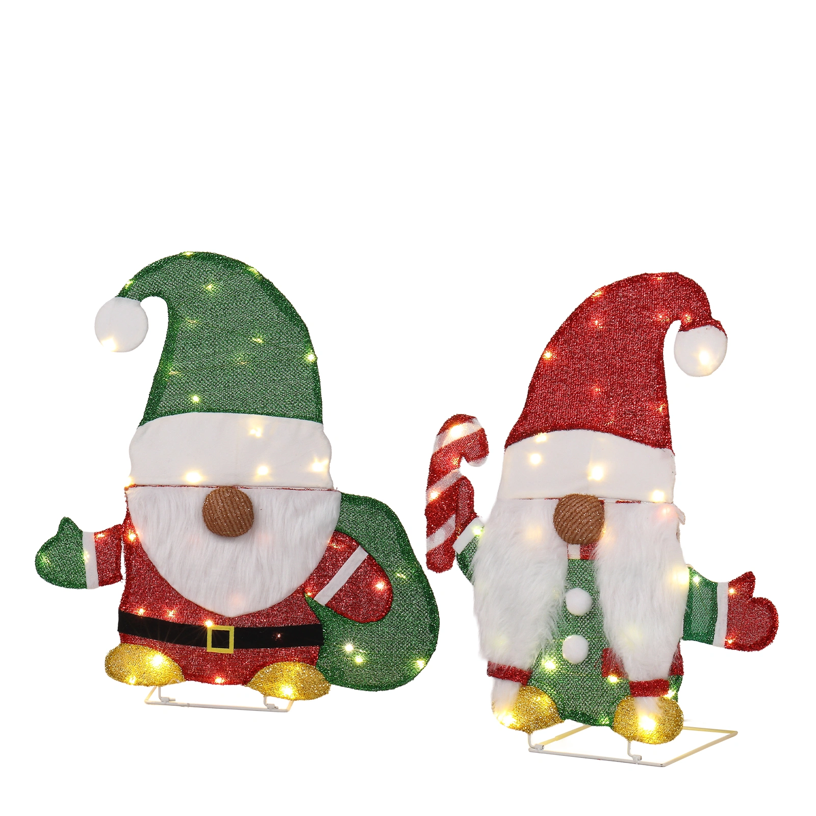 Set of 2 Lighted Gnome & Candy Cane Holiday Decor, Pre-lit with 80 Warm White LED Lights, Indoor Outdoor Xmas Display view 3