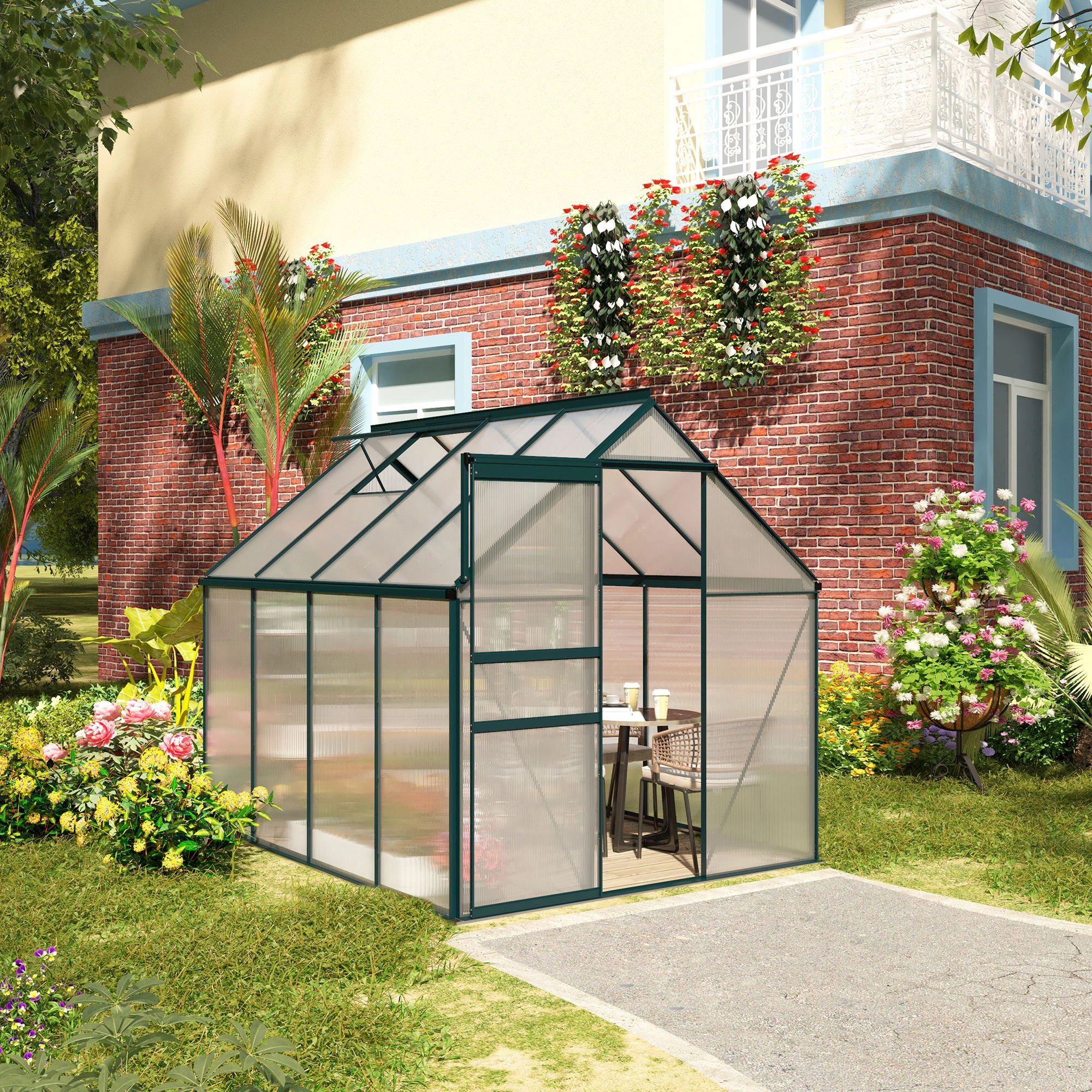 Walk-in Tunnel Greenhouse, Large Outdoor Greenhouse with Zipper Door and Roll-Up Sides for Plants