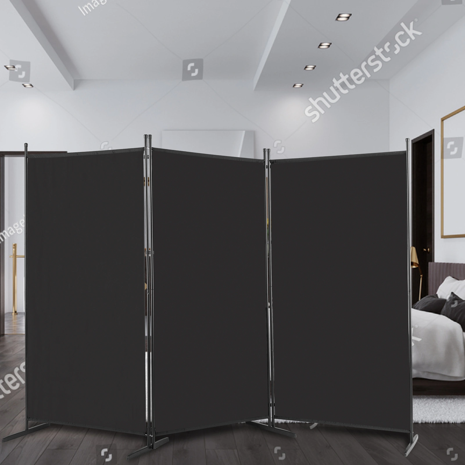 6FT Trifold 130g Polyester Fabric Plastic Foot Carbon Steel Frame Foldable Screen Black view 10