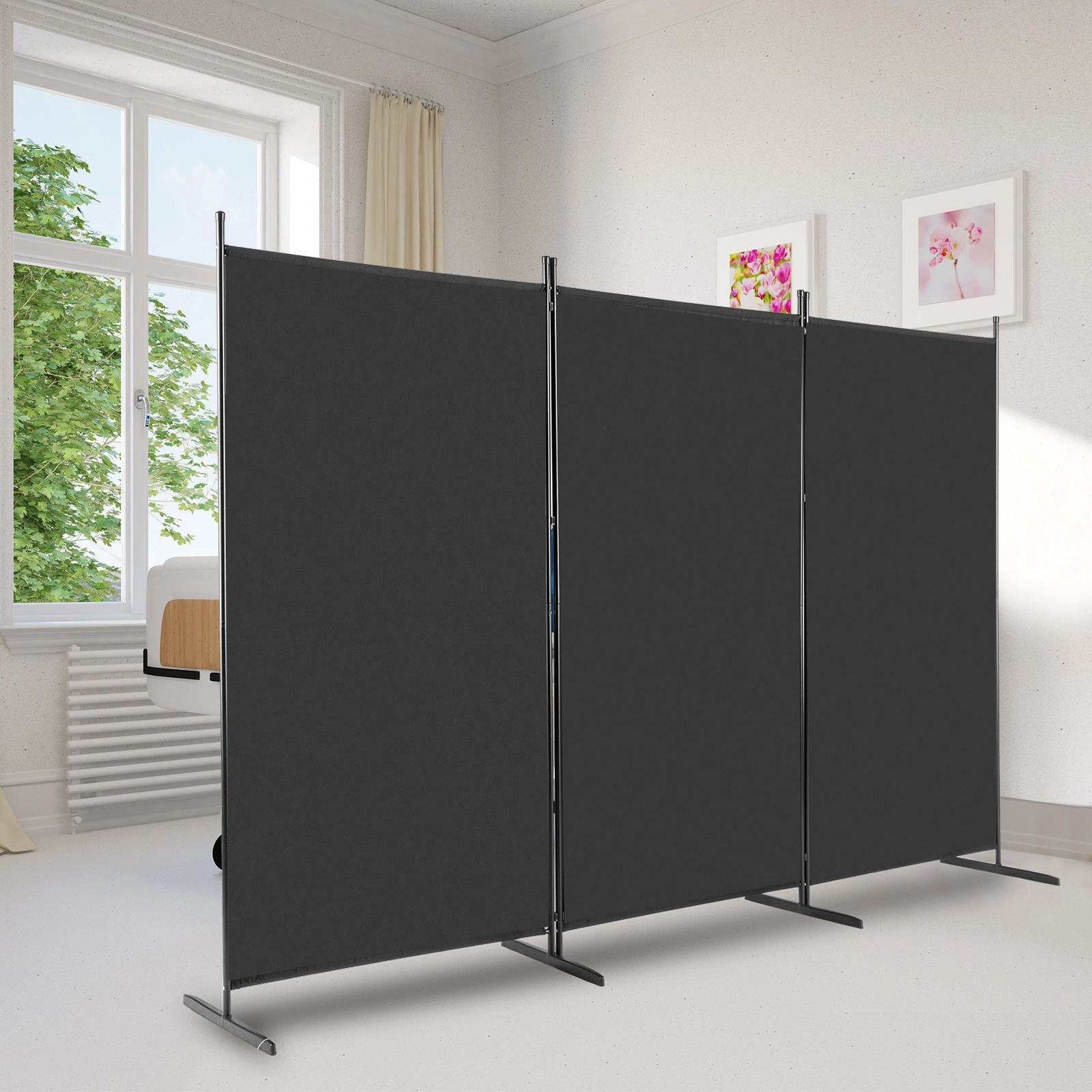 6FT Trifold 130g Polyester Fabric Plastic Foot Carbon Steel Frame Foldable Screen Black view 2