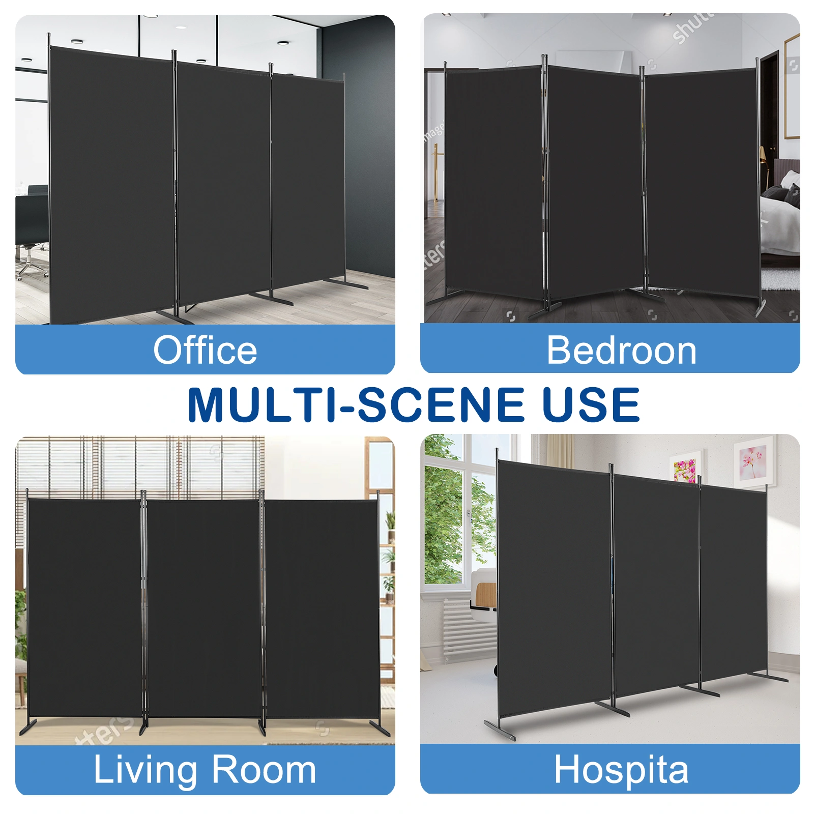6FT Trifold 130g Polyester Fabric Plastic Foot Carbon Steel Frame Foldable Screen Black view 5